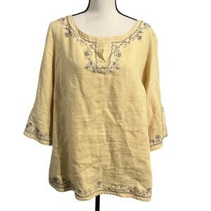 Edward Woman Women's Gold Yellow Pure Irish Linen Lagenlook Blouse Tunic Sz 1X